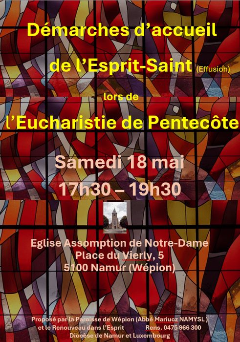 Affiche : démarches d'accueil de l'Esprit-Saint et eucharistie de Pentecôte